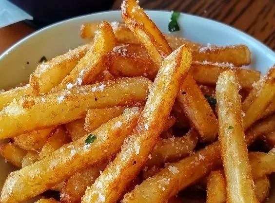 Golden, crispy French fries served on a plate