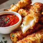Crispy homemade mozzarella sticks served with marinara sauce.