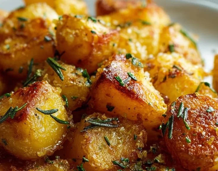 Crispy homemade roast potatoes served on a plate, golden and fluffy.