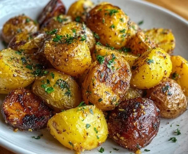 Crispy mustard roasted potatoes seasoned to perfection for a delicious side dish.