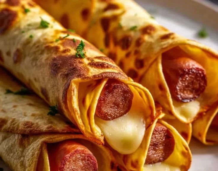 Crispy oven-baked beef hot dogs on a plate with condiments
