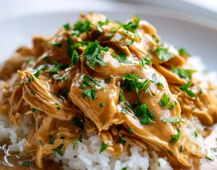 Crockpot Chicken and Gravy served with mashed potatoes