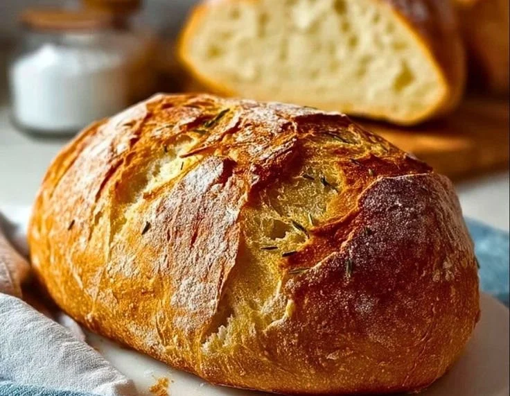 Freshly baked crusty Italian bread with golden crust and soft inside