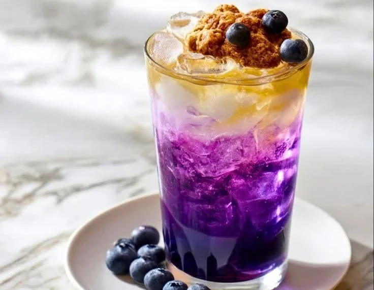 Dirty soda drink featuring delicious blueberry muffin flavor