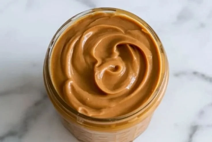 Homemade Biscoff cookie butter spread in a jar with a spoon