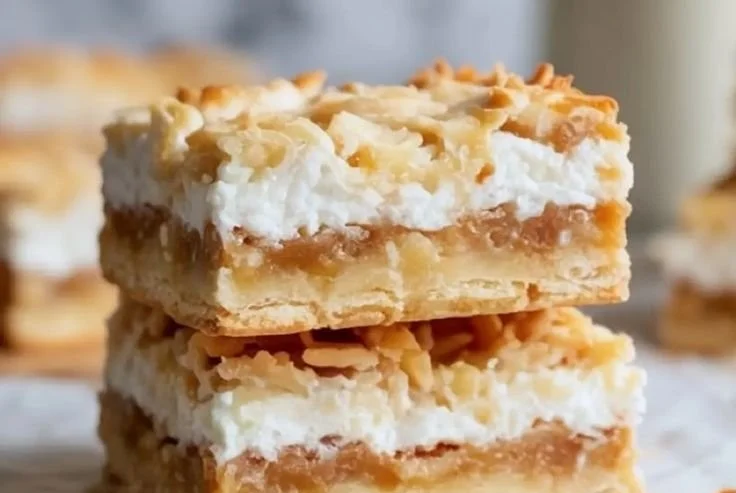 Deliciously prepared dreamy coconut bars ready to be served.