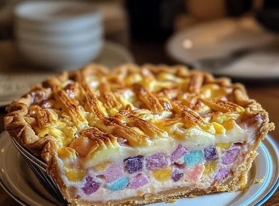 Colorful Easter Kool-Aid Pie served on a festive table