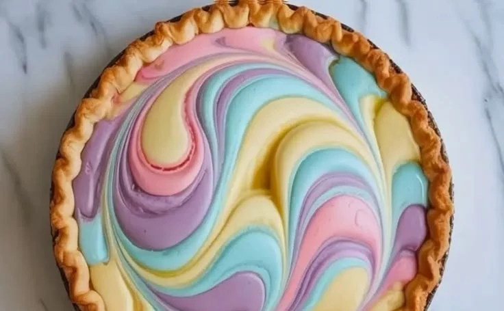 Easter Swirl Pie with vibrant layers of color and creamy filling