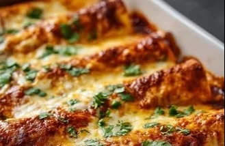 Delicious easy queso chicken enchiladas topped with cheese and cilantro