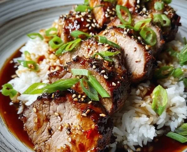 Delicious Asian Pork Tenderloin served with vegetables