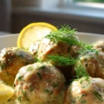 Greek beef meatballs served in tangy lemon sauce