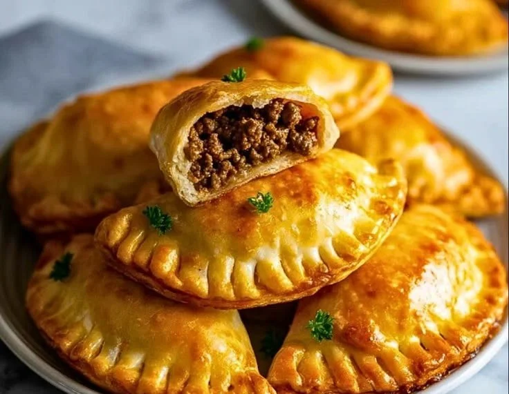 Homemade ground beef hand pies fresh out of the oven