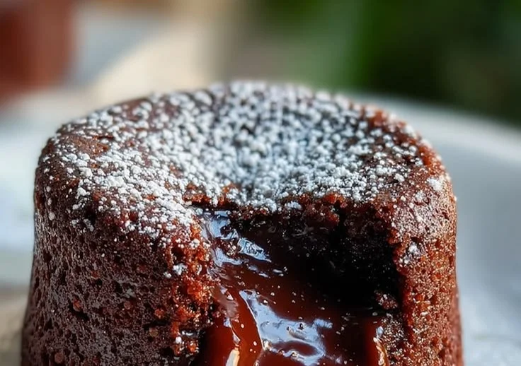 High-protein cottage cheese lava cake with gooey center and chocolate drizzle.