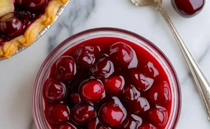 Homemade cherry pie filling in a bowl, ready for baking.