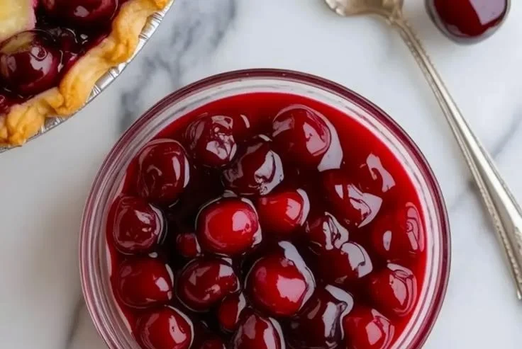 Bowl of homemade cherry pie filling with fresh cherries