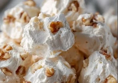 Homemade divinity candy preparation with fluffy white meringue and nuts.