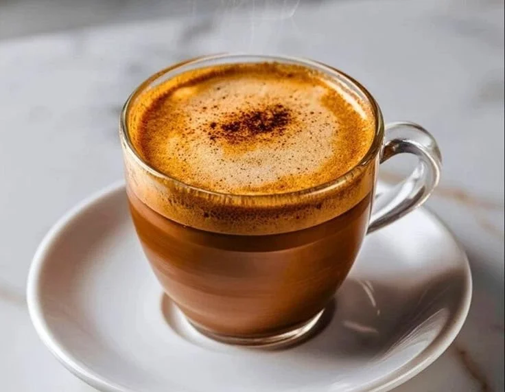 Hot espresso shake topped with brown sugar and whipped cream