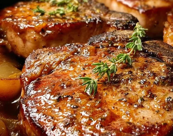 Juicy apple butter pork chops cooked to perfection with rich flavor