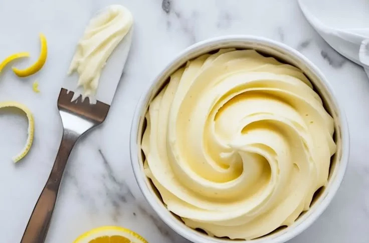 Delicious Lemon Buttercream Frosting piped on cupcakes