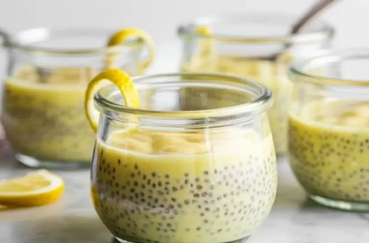 Delicious lemon chia pudding topped with fresh fruit