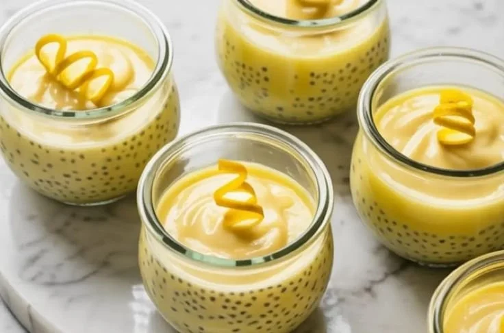 Delicious lemon chia pudding topped with fresh fruits