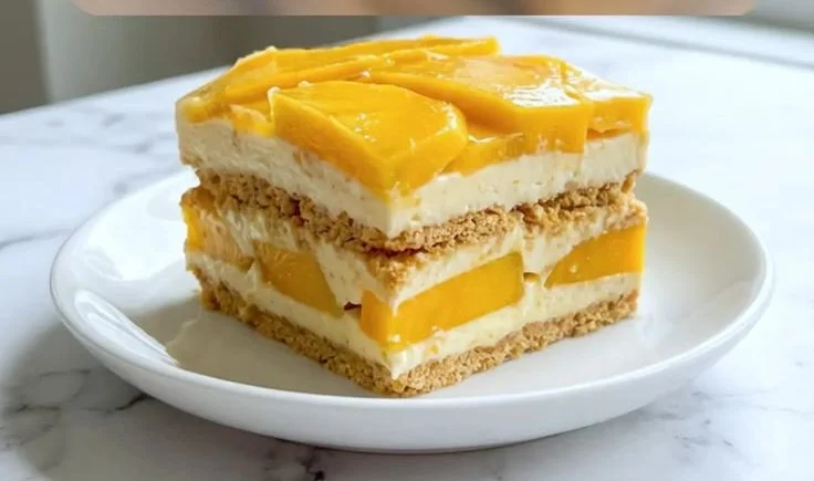 Delicious Mango Float dessert with layers of mango and cream
