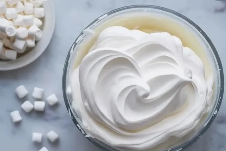 Delicious marshmallow buttercream frosting spread on a cake