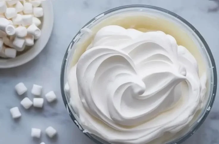 Marshmallow Buttercream Frosting beautifully decorated on a cake
