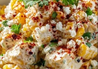 Bowl of Mexican Street Corn Chicken Salad with vibrant ingredients