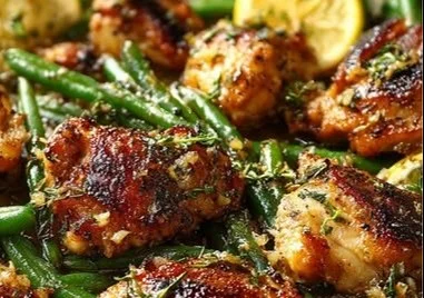 Delicious one-pan garlic butter chicken served with green beans
