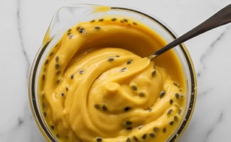 Delicious homemade Passion Fruit Curd in a glass jar