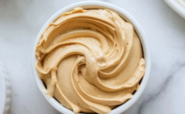 Delicious homemade peanut butter mousse served in a bowl.