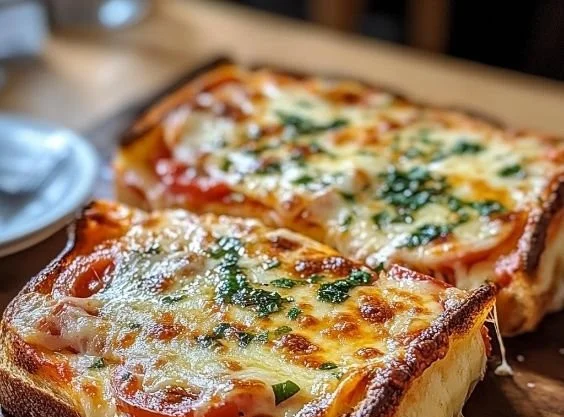 Delicious Pizza Grilled Cheese sandwich with melted cheese and toppings