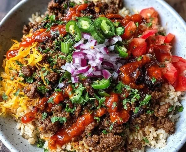 High-protein Power Bowls with ground beef and fresh vegetables