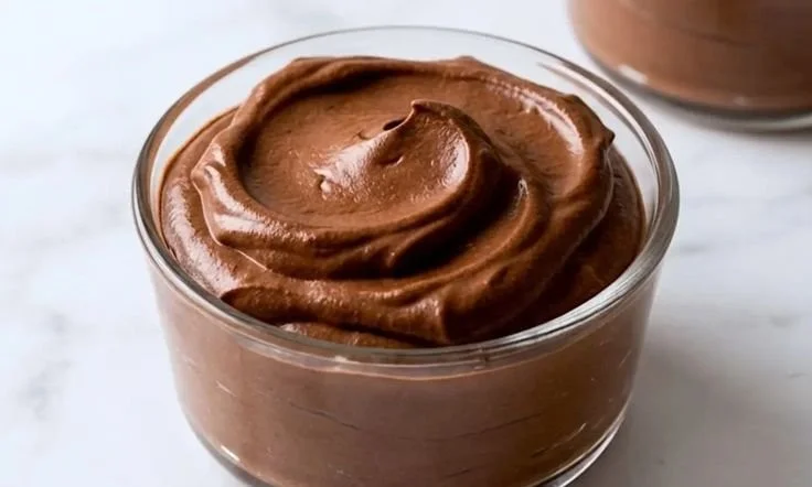 Delicious protein-packed chocolate mousse served in a dessert bowl