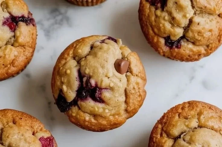 Delicious homemade quinoa protein muffins on a rustic wooden table