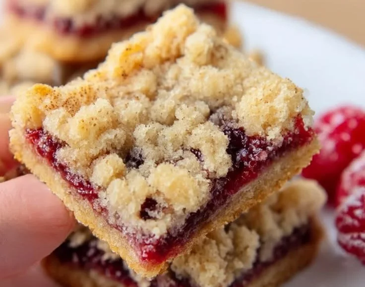 Delicious raspberry crumb bars with a buttery crust and sweet filling