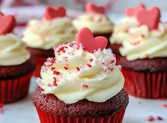 Delicious red velvet cheesecake cupcakes topped with cream cheese frosting