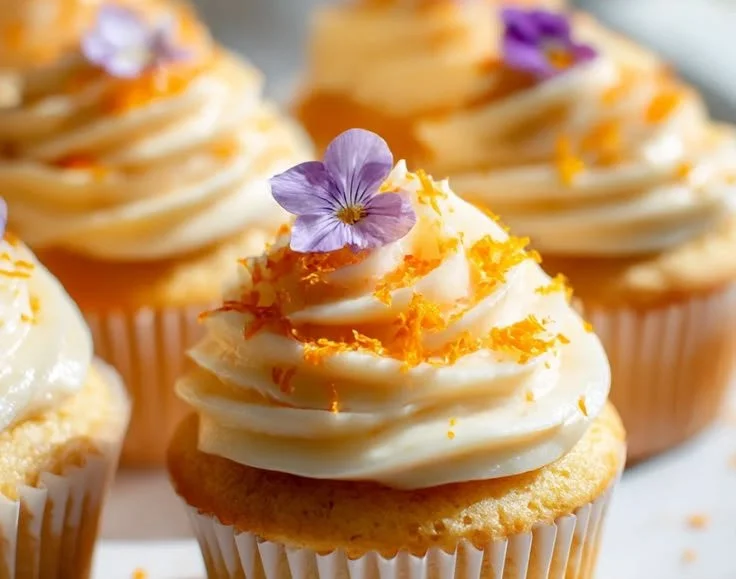 Delicious Orange Creamsicle Cupcakes topped with orange frosting