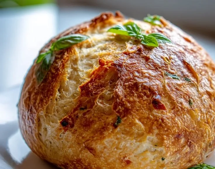 Freshly baked Roasted Garlic and Basil French Boule loaf