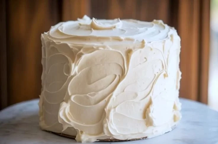 Homemade Russian Buttercream frosting spread on a cake
