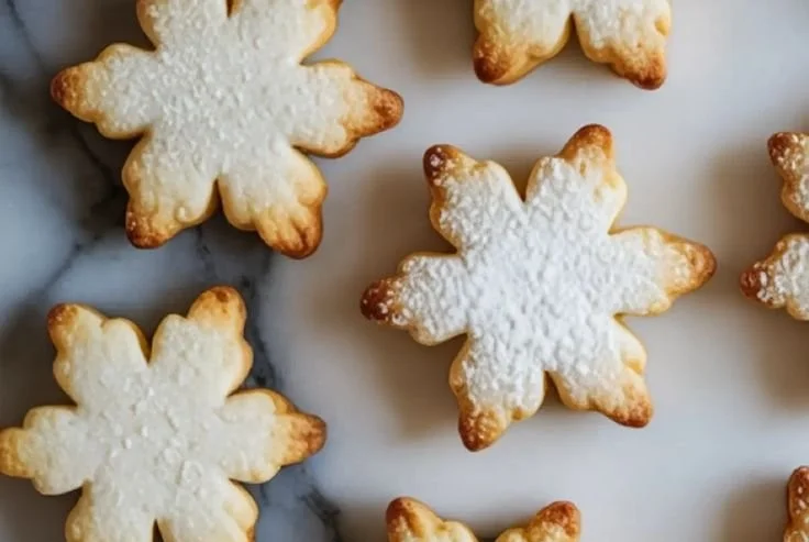 Snowflake sugar cookies sandwiches decorated for winter holidays