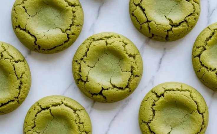 Soft chewy matcha cookies freshly baked and ready to enjoy