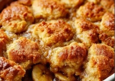 Delicious Southern-style banana cobbler fresh from the oven
