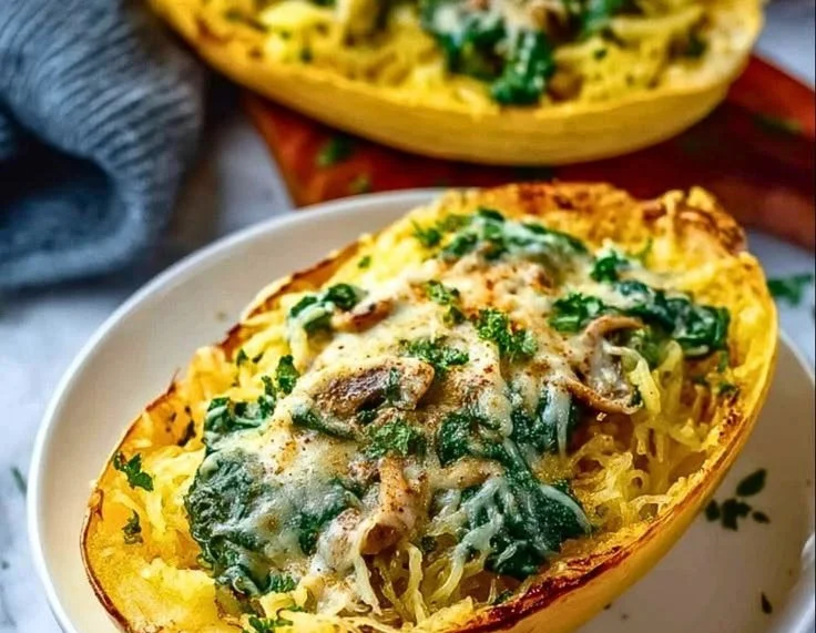 Spaghetti squash with spinach and cheese, a healthy and delicious recipe