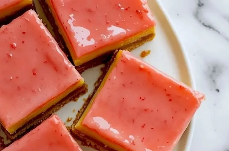 Delicious homemade strawberry lemon bars on a plate