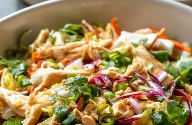 Delicious and colorful Thai Chicken Salad with fresh herbs and vegetables