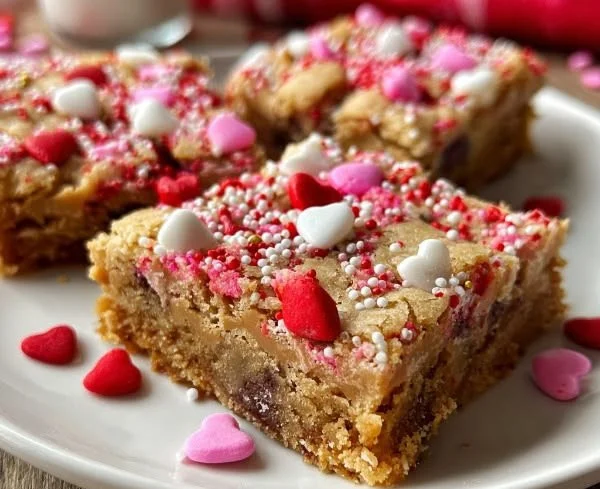Delicious and festive Valentine Peanut Butter Cookie Bars recipe