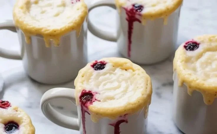Delicious Vanilla Protein Mug Cake in a mug topped with sprinkles