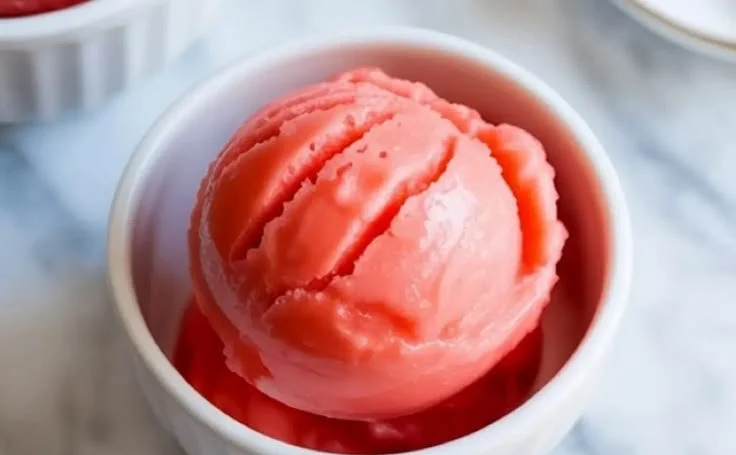 Delicious homemade watermelon sorbet served in a bowl with mint leaves